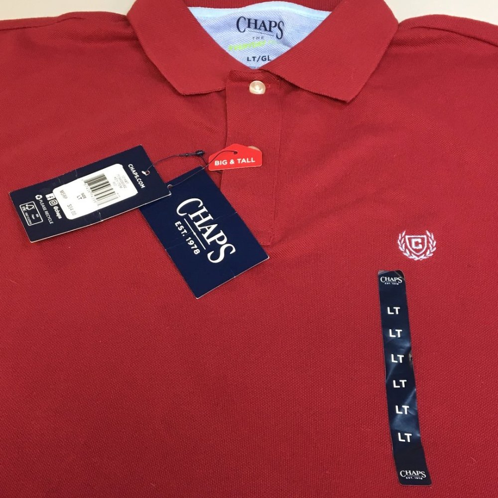 MENs Golf Polo Shirts Chaps Red (LT) 100% Cotton NWT MSRP $54 MINT CONDITION